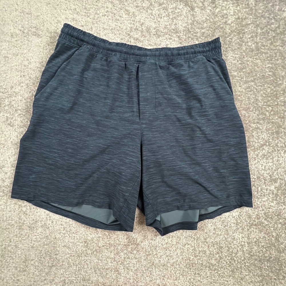 Lululemon Pace Breaker Linerless Short 7 Mens XL Heathered Nautical Navy Blue